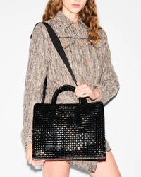 MZ Wallace Medium Woven Box Tote Black Lacquer