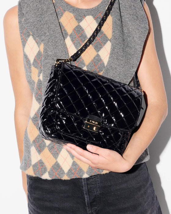 MZ Wallace Medium Crosby Lock Crossbody Black Lacquer