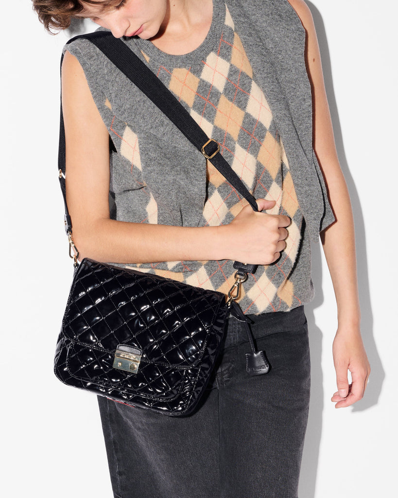 MZ Wallace Medium Crosby Lock Crossbody Black Lacquer