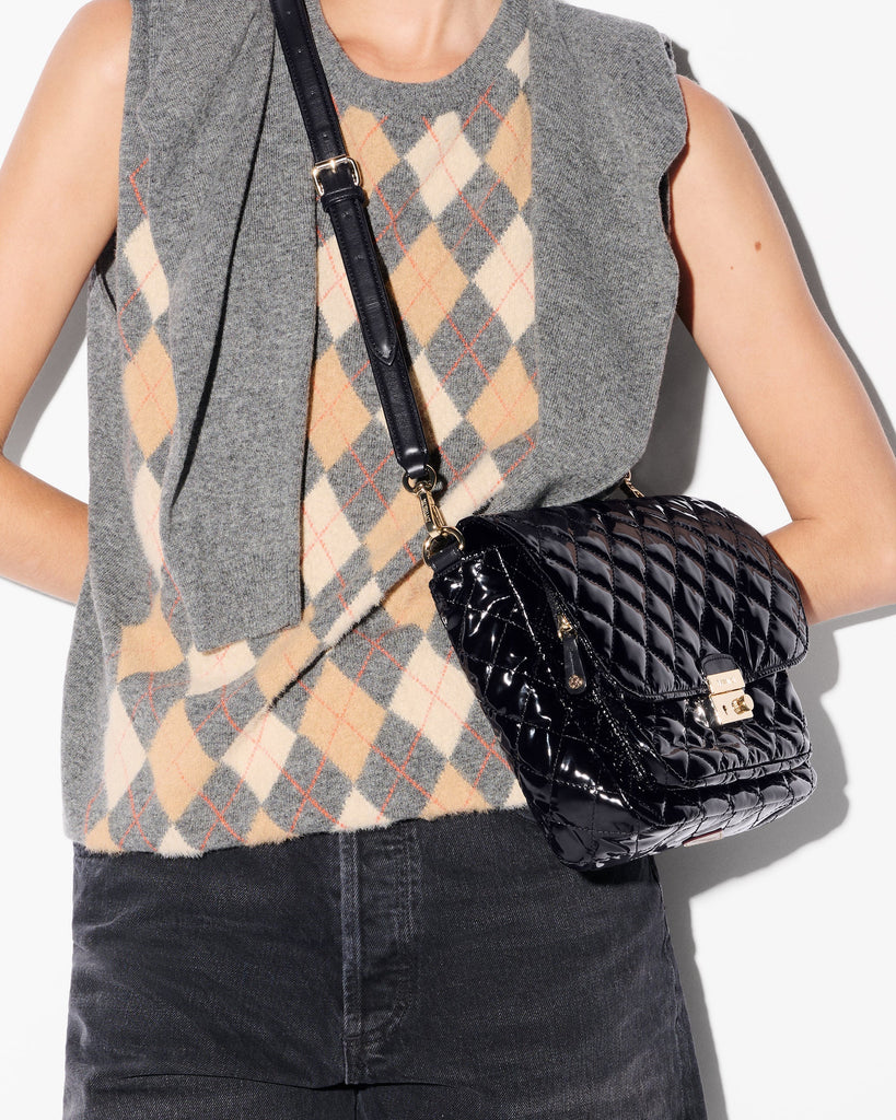 MZ Wallace Medium Crosby Lock Crossbody Black Lacquer