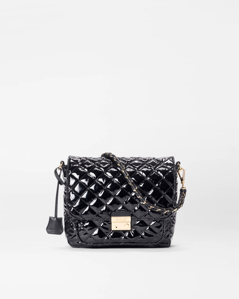 MZ Wallace Medium Crosby Lock Crossbody Black Lacquer