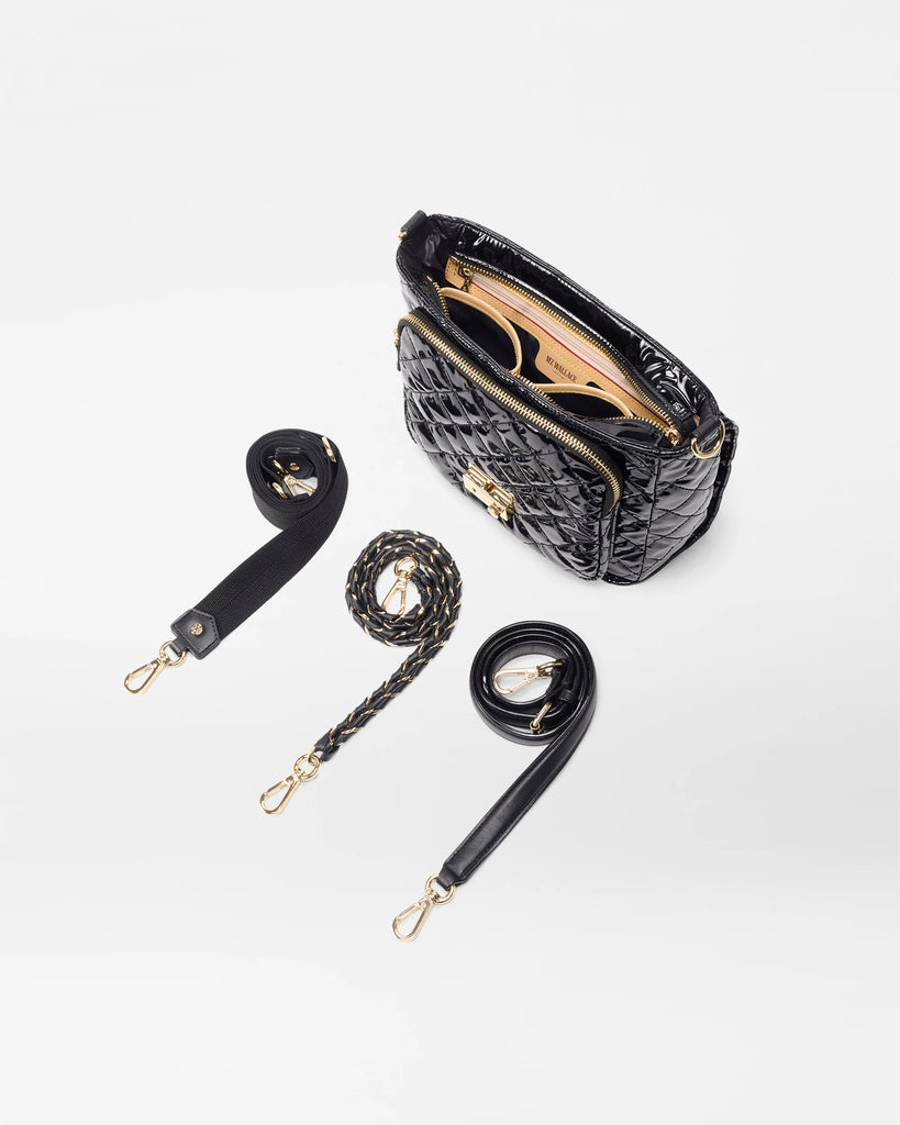 MZ Wallace Medium Crosby Lock Crossbody Black Lacquer
