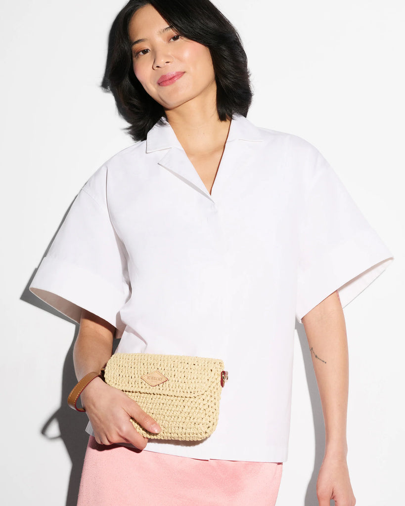 MZ Wallace Crochet Covertible Crossbody Camel