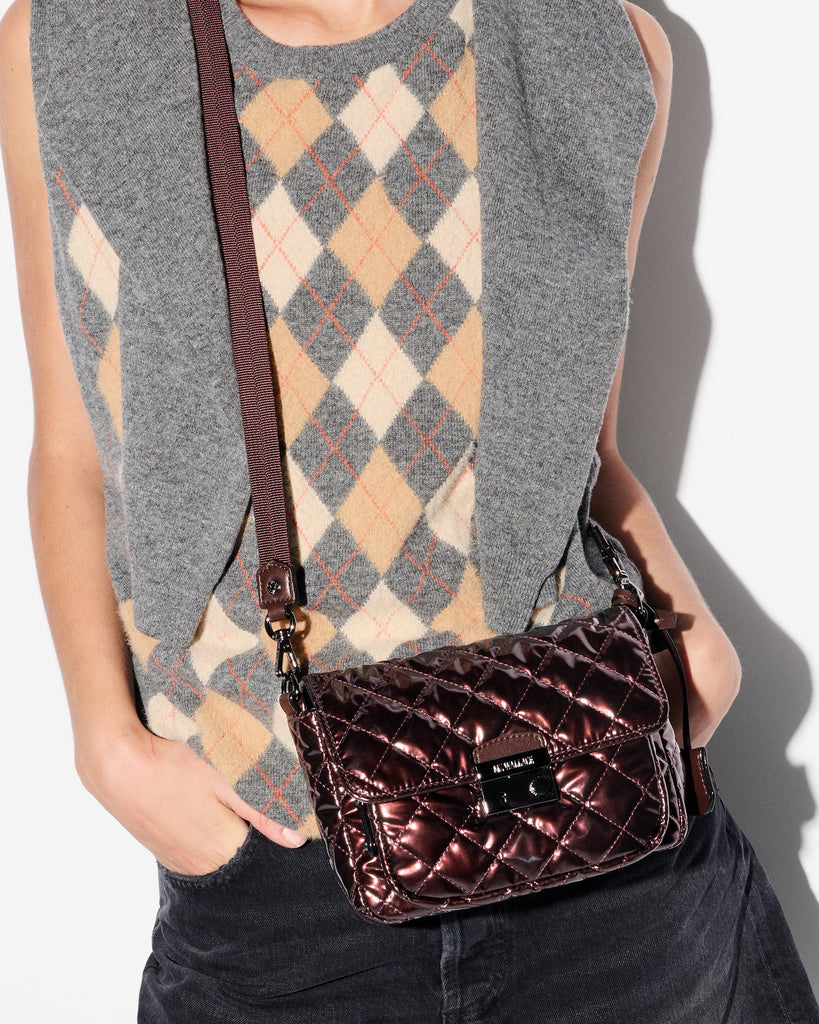MZ Wallace Small Crosby Lock Crossbody Bordeaux Lacquer