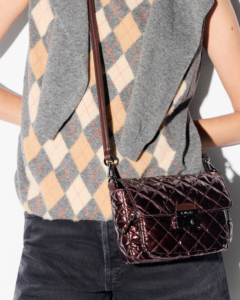 MZ Wallace Small Crosby Lock Crossbody Bordeaux Lacquer