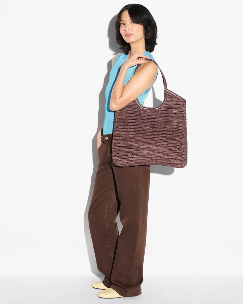MZ Wallace Large Crochet Georgica Tote Chocolate Brown