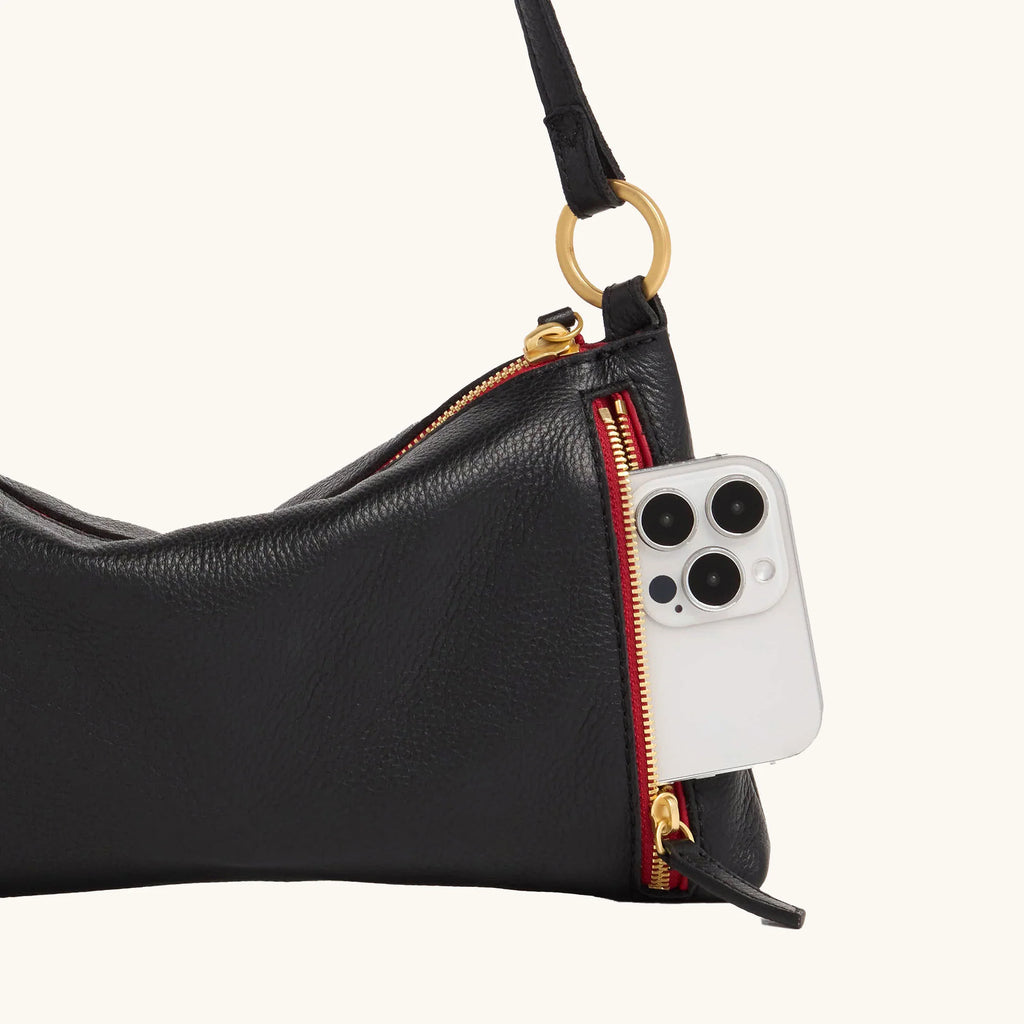 Hammitt Kyle Black/ Brushed Gold Red Zip