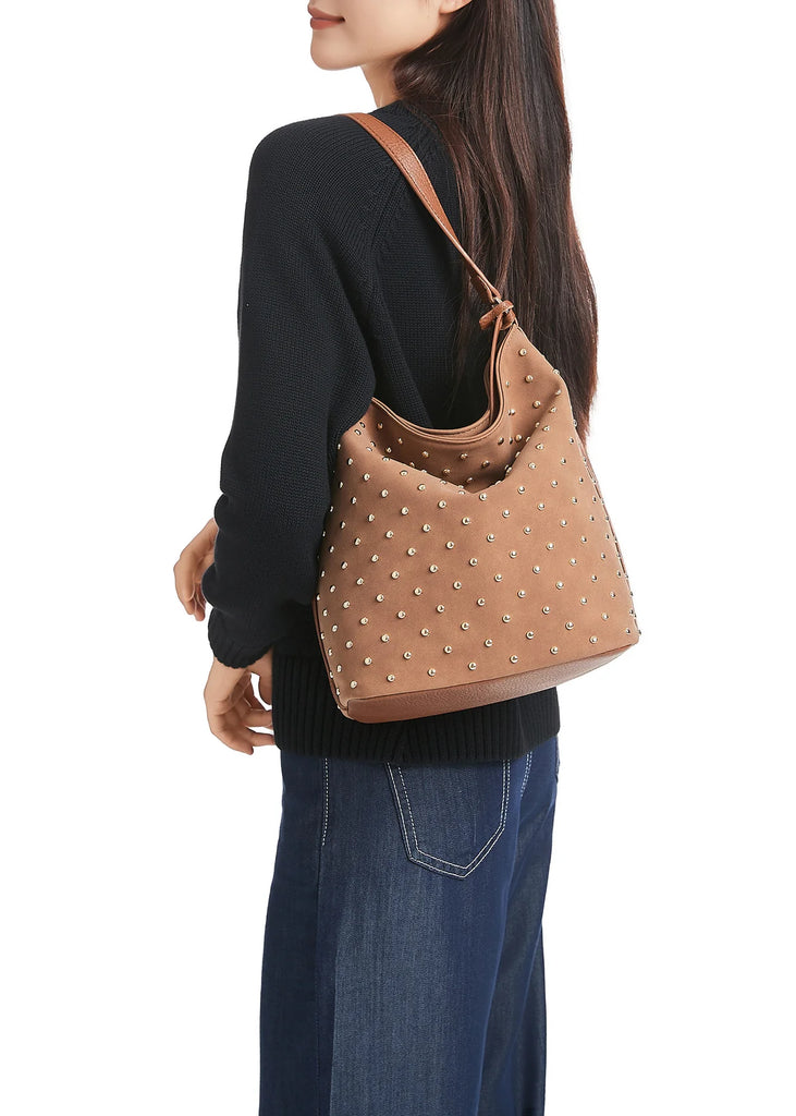 Celine Studded Shoulder Bag Saddle