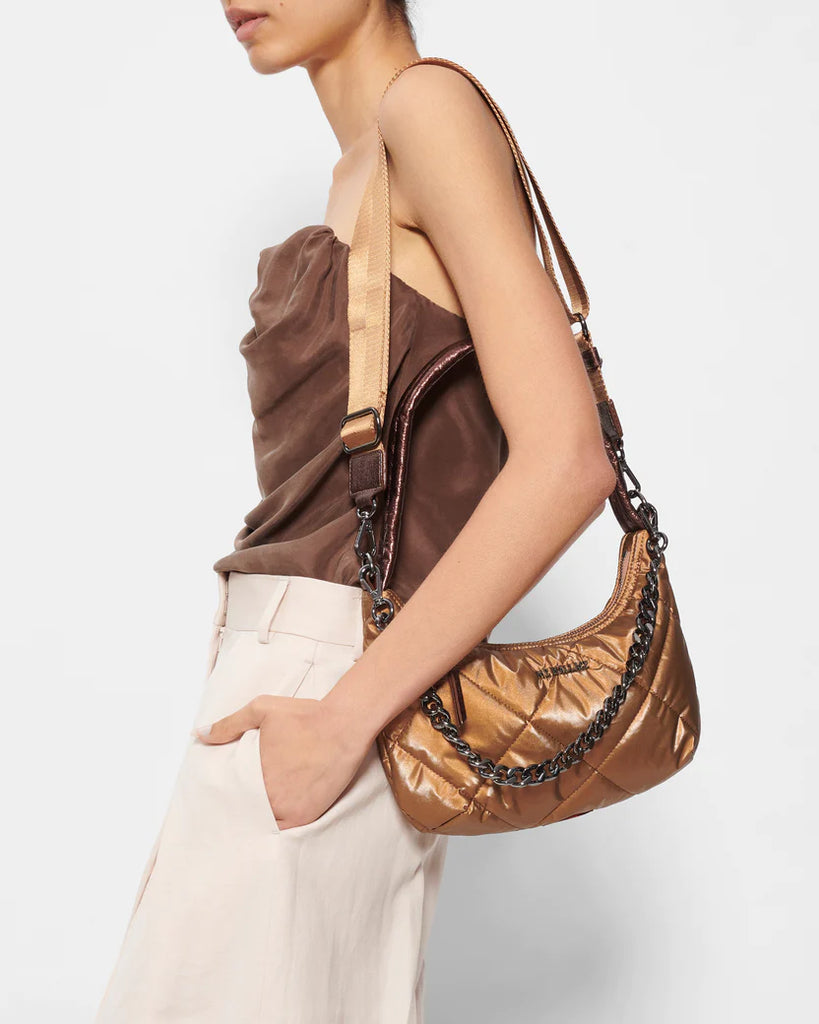 MZ Wallace Tiger Eye Pearl Quilted Small Bowery Shoulder Bag