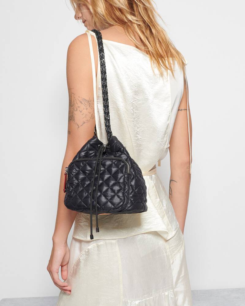 MZ Wallace Crosby Drawstring Bucket Bag Black