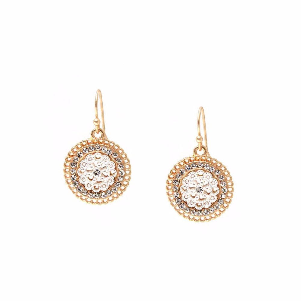 Crystal Disc Earrings Gold & Silver