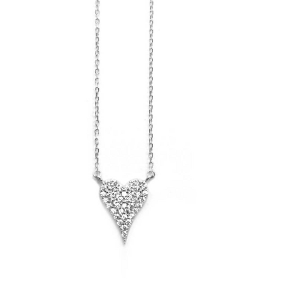 Pave Small Heart Necklace Silver
