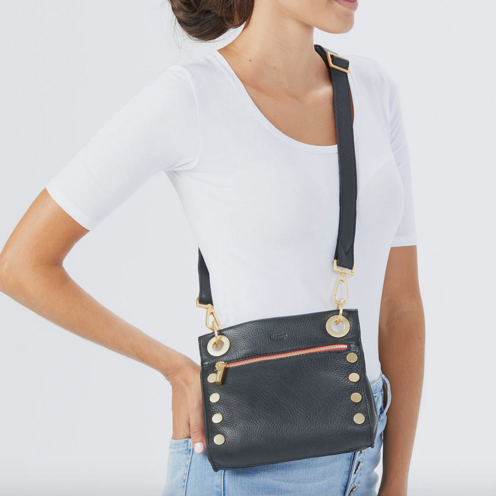Hammitt Tony Small Black/Brushed Gold Red Zipper