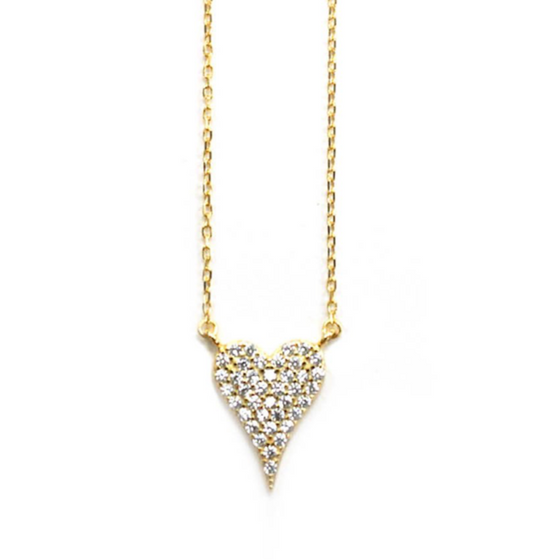 Pave Small Heart Necklace Gold