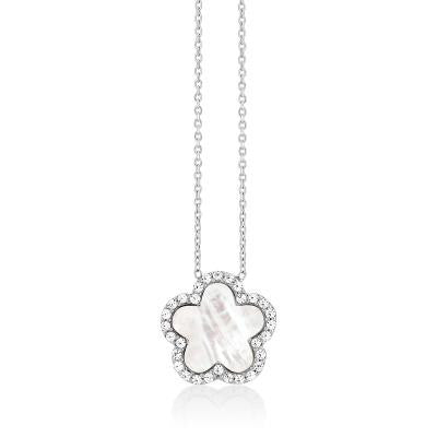 Mother of Pearl Clover Necklace Silver